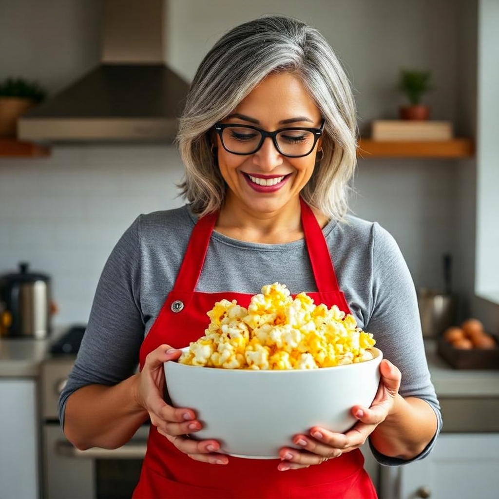 Carmen enseñando palomitas gourmet